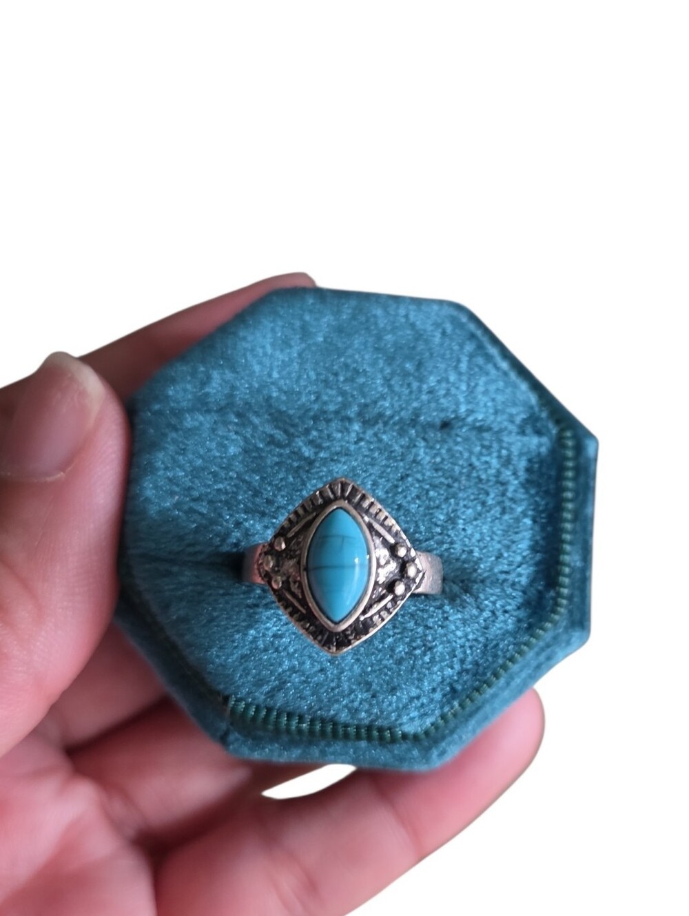 Size 6.5 Silver Toned Turquoise Marquise Stone Ring